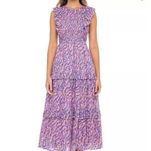 Banjanan Iris Purple Floral Midi Dress